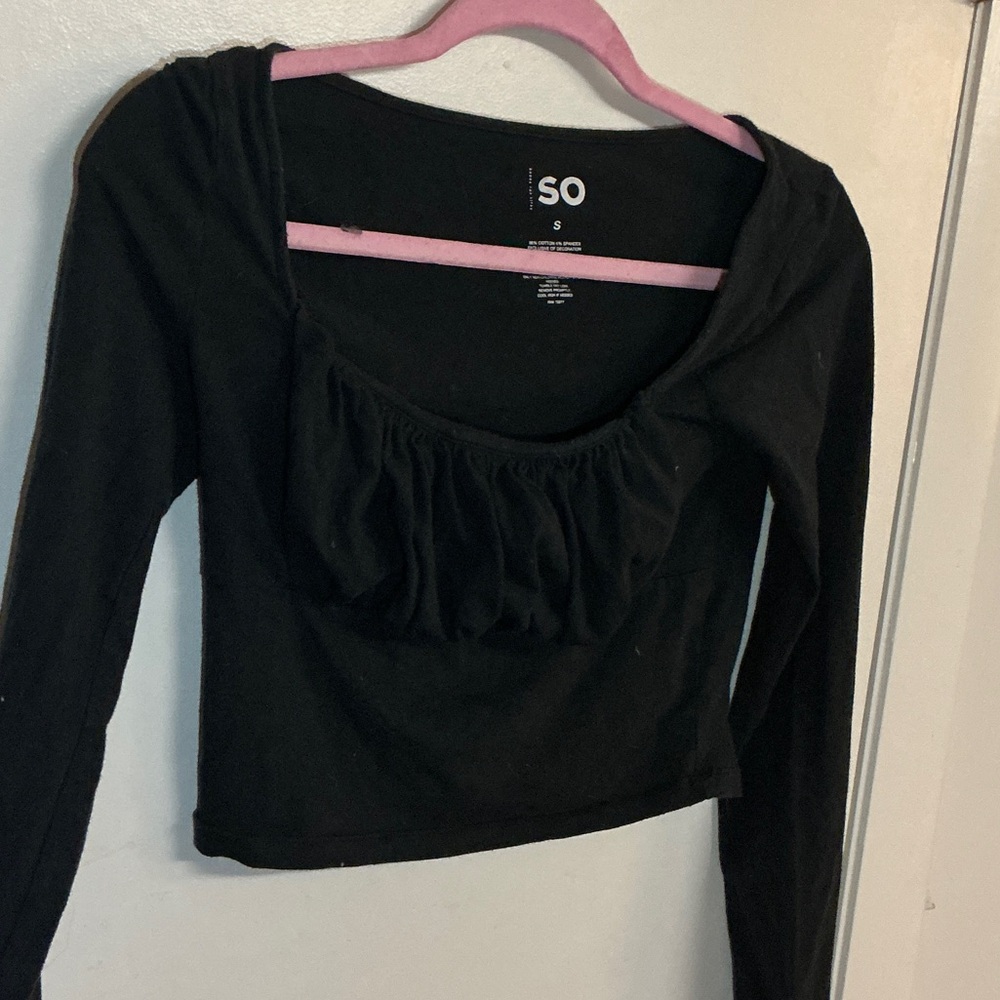 SO Women's Elegant Black Long Sleeve Top